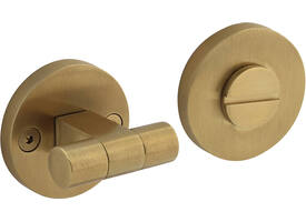 WC-sluiting éénzijdig verdekt ø55x8mm met stift 8x8mm, knop op schroefgat rozet PVD messing mat