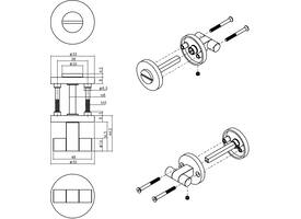WC-sluiting éénzijdig verdekt ø55x8mm met stift 8x8mm, knop op schroefgat rozet PVD messing mat