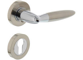 Deurkruk Elen op rozet verdekt ø52x10mm met nokken en cilinderrozetten chroom/nikkel mat