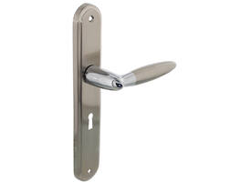 Deurkruk Elen op schild ovaal 242x43mm sleutelgat 56mm chroom/nikkel mat