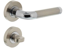Deurkruk Agatha op rozet verdekt ø52x10mm met nokken en WC-sluiting met stift 8x8mm chroom/nikkel mat