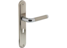 Deurkruk Agatha op schild ovaal 242x43mm sleutelgat 56mm chroom/nikkel mat
