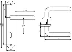 Deurkruk Agatha op schild ovaal 242x43mm sleutelgat 72mm chroom/nikkel mat