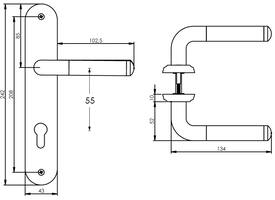 Deurkruk Agatha op schild ovaal 242x43mm profielcilindergat 55mm chroom/nikkel mat