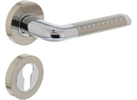Deurkruk Marion op rozet verdekt ø52x10mm met nokken en cilinderrozetten chroom/nikkel mat