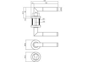 Deurkruk Bastian op rozet verdekt ø52x10mm met nokken en cilinderrozetten chroom/nikkel mat