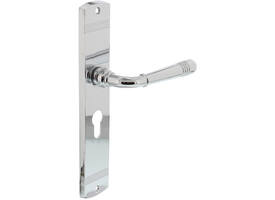 Deurkruk Helena op schild afgerond 235x45mm profielcilindergat 55mm chroom