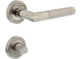 Deurkruk Jura met rozet verdekt ATP ø51x10mm met nokken en WC-sluiting met stift 8x8mm chroom/nikkel mat