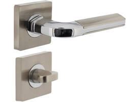 Deurkruk Amber op rozet verdekt 55x55x10mm met nokken en WC-sluiting met stift 6x6mm chroom/nikkel mat