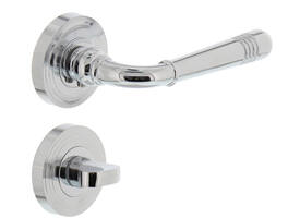 Deurkruk Helena op rozet verdekt met rillen ø55x10mm met nokken en WC-sluiting met stift 8x8mm chroom