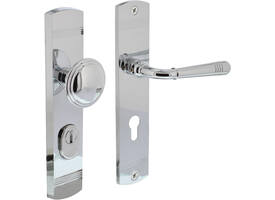 Voordeurbeslag Helena 239x50mm knop/kruk profielcilindergat 72mm met kerntrekbeveiliging chroom