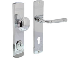 Voordeurbeslag Helena 239x50mm knop/kruk profielcilindergat 92mm met kerntrekbeveiliging chroom