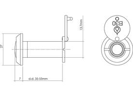 Deurspion 200° deurdikte 35-55mm, 30 minuten brandwerend ø14mm chroom
