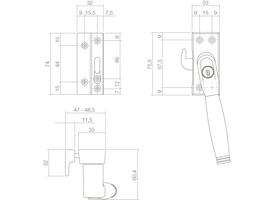 SKG* afsluitbare raamsluiting links inclusief sluitplaat met kom Ton 222 chroom/ebbenhout