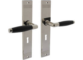 Deurkruk Ton basic met schild rechthoekig met rillen 235x43mm sleutelgat 56mm nikkel/zwart