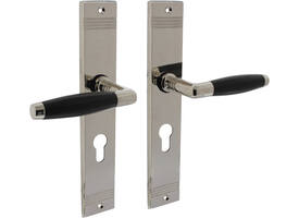 Deurkruk Ton basic met schild rechthoekig met rillen 235x43mm profielcilinder 55mm nikkel/zwart