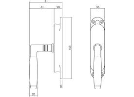 Set kruk-espagnolet rechts Ton 400 inclusief stangenset 2x 1250mm nikkel/ebbenhout