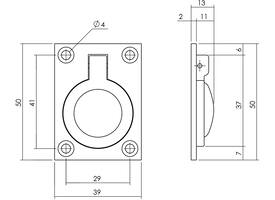 Luikring recht 50x39mm nikkel