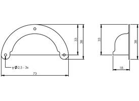 Komgreep geperst 73x33mm nikkel