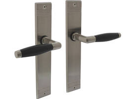 Deurkruk Ton basic met schild rechthoekig met rillen 235x43mm blind nikkel mat/zwart
