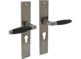 Deurkruk Ton basic met schild rechthoekig met rillen 235x43mm profielcilinder 55mm nikkel mat/zwart