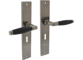 Deurkruk Ton basic met schild rechthoekig met rillen 235x43mm profielcilinder 72mm nikkel mat/zwart