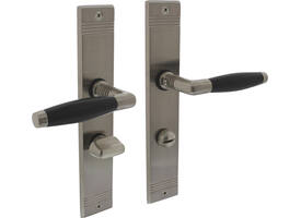 Deurkruk Ton basic met schild rechthoekig met rillen 235x43mm wc 63/8mm nikkel mat/zwart