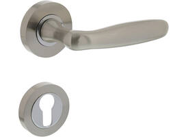 Deurkruk Bjorn op rozet verdekt ø52x10mm met nokken en cilinderrozetten nikkel mat