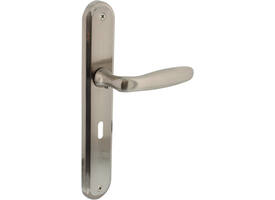Deurkruk Bjorn op schild ovaal 242x43mm sleutelgat 56mm nikkel mat