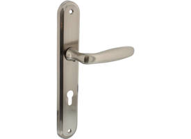 Deurkruk Bjorn op schild ovaal 242x43mm profielcilindergat 72mm nikkel mat