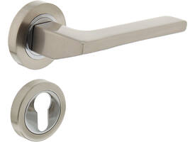 Deurkruk Ben op rozet verdekt ø52x10mm met nokken en cilinderrozetten chroom/nikkel mat