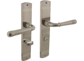 Deurkruk Helena op schild afgerond 235x45mm wc 63/8mm nikkel mat
