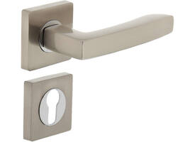 Deurkruk Dean op rozet verdekt 55x55x10mm met nokken en cilinderrozetten chroom/nikkel mat