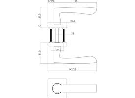 Deurkruk Dean op rozet verdekt 55x55x10mm met nokken en cilinderrozetten chroom/nikkel mat