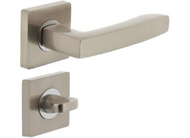 Deurkruk Dean op rozet verdekt 55x55x10mm met nokken en WC-sluiting met stift 8x8mm chroom/nikkel mat
