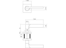 Deurkruk Ben op rozet verdekt 55x55x10mm met nokken en WC-sluiting met stift 8x8mm chroom/nikkel mat