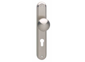 Knopschild ovaal 242x43x10mm met vaste knop paddenstoel en wisselstift profielcilindergat 72mm nikkel mat
