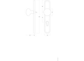 Knopschild ovaal 242x43x10mm met vaste knop paddenstoel en wisselstift profielcilindergat 72mm nikkel mat