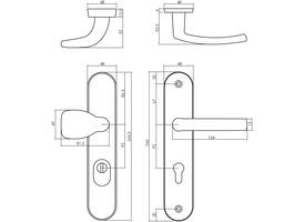 Voordeurbeslag Ovaal 246x48mm greep/kruk profielcilindergat 92mm met kerntrekbeveiliging nikkel mat