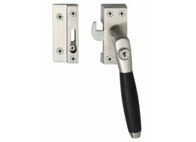 SKG* afsluitbare raamsluiting rechts inclusief sluitplaat met kom Ton 400 nikkel mat/ebbenhout