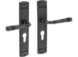 Deurkruk Helena op schild afgerond 235x45mm profielcilindergat 72mm oud grijs