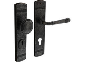 Voordeurbeslag Helena 239x50mm knop/kruk profielcilindergat 72mm met kerntrekbeveiliging oud grijs