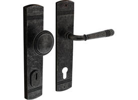 Voordeurbeslag Helena 239x50mm knop/kruk profielcilindergat 92mm met kerntrekbeveiliging oud grijs