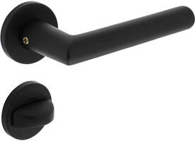 Deurkruk Broome met rozet verdekt ø50x7mm met nokken en WC-sluiting met stift 8x8mm zwart