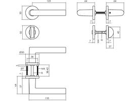 Deurkruk Broome met rozet verdekt ø50x7mm met nokken en WC-sluiting met stift 8x8mm zwart