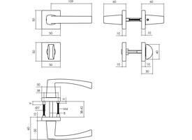 Deurkruk Moora met rozet verdekt 50x50x10mm met nokken en WC-sluiting met stift 8x8mm zwart