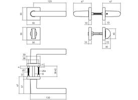 Deurkruk Broome met rozet verdekt 50x50x10mm met nokken en WC-sluiting met stift 8x8mm zwart