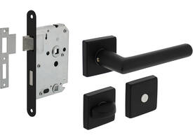 Set toiletslot 63/8mm zwart met deurkruk Broome op rozet 50x50mm en WC-sluiting zwart