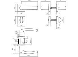 Deurkruk Denham met rozet verdekt 50x50x10mm met nokken en WC-sluiting met stift 8x8mm zwart