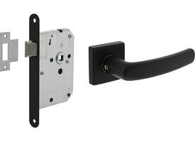 Set loopslot zwart met deurkruk Denham op rozet 50x50mm zwart